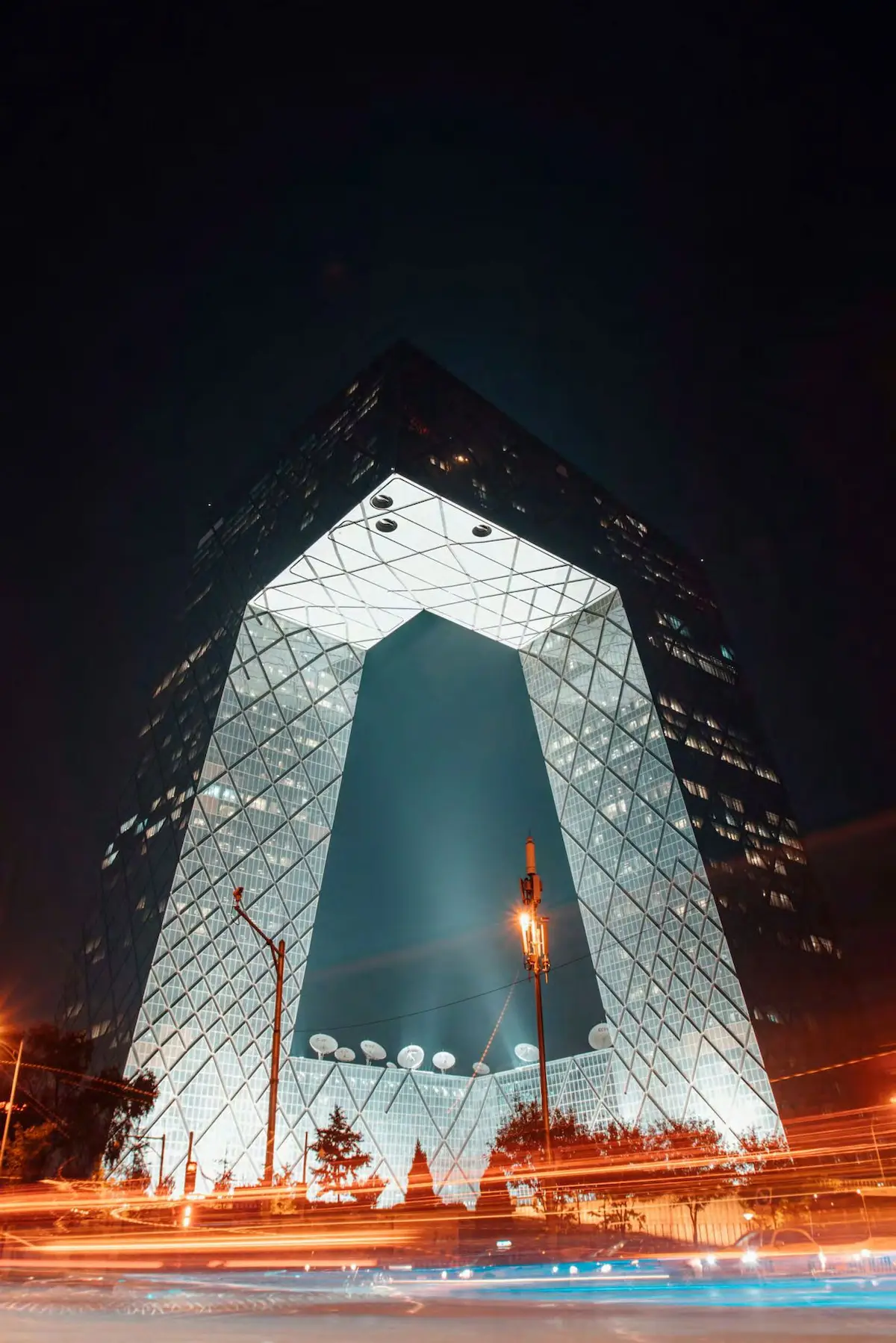 Illuminated modern building at night