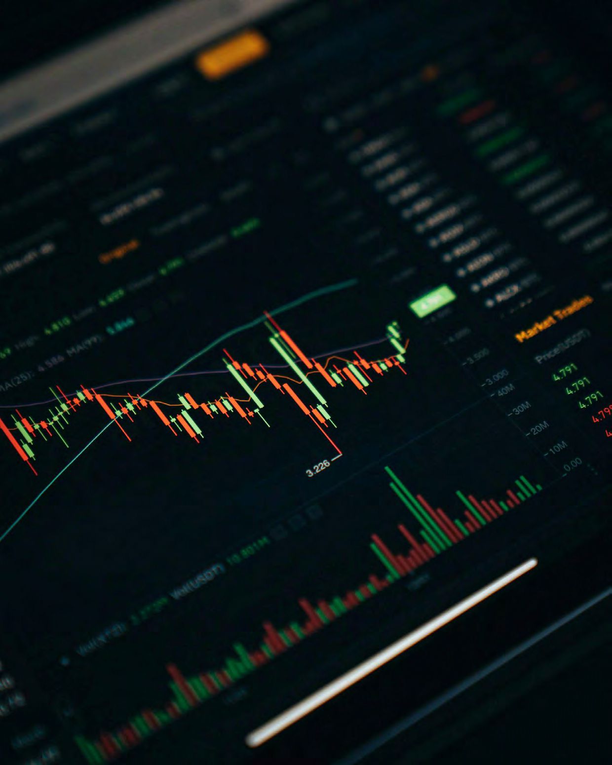 Financial trading graph on digital screen